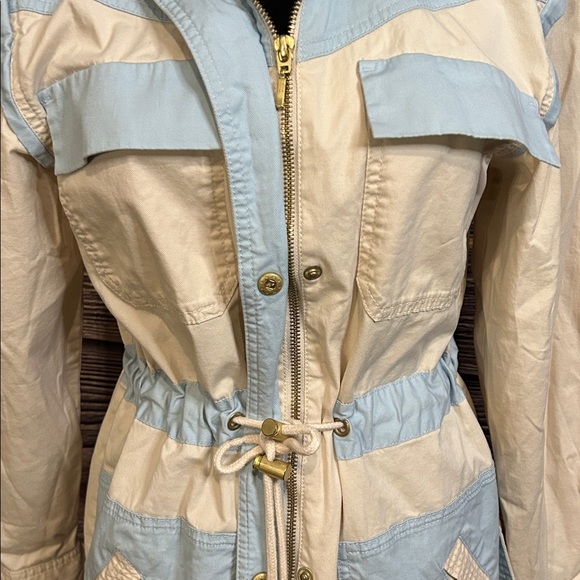 Anthropologie Retro Catelyn Colorblock Utility Anorak Jacket Cream and Blue| XXS - Picture 4 of 16